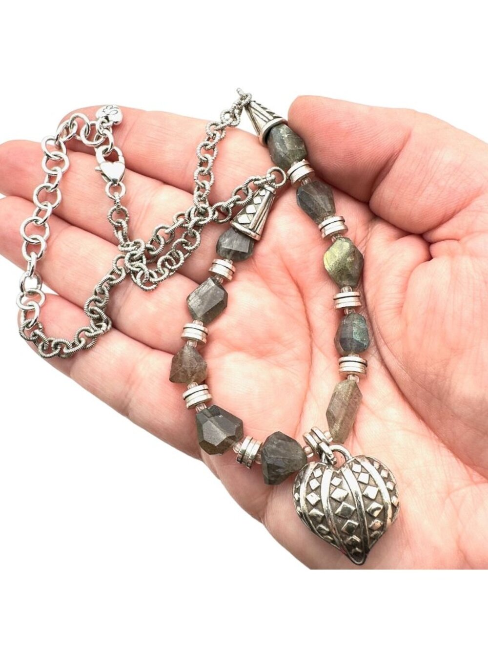Brighton Necklace Silver Labradorite & Heart Pendant 16 - 18 Inch